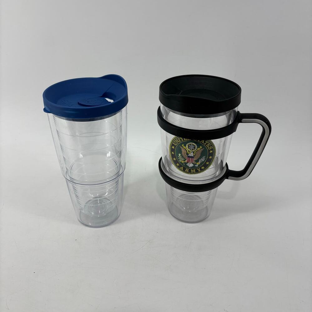 2 Tervis Cups Clear US Army Blue Black Tumbler Lid Insulated - Picture 2 of 11